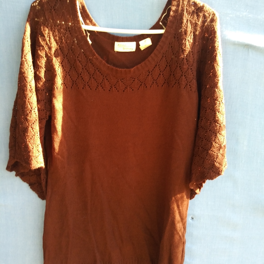 Allison Brittney Women's Size Small Brown Flared Sleeve Top B1